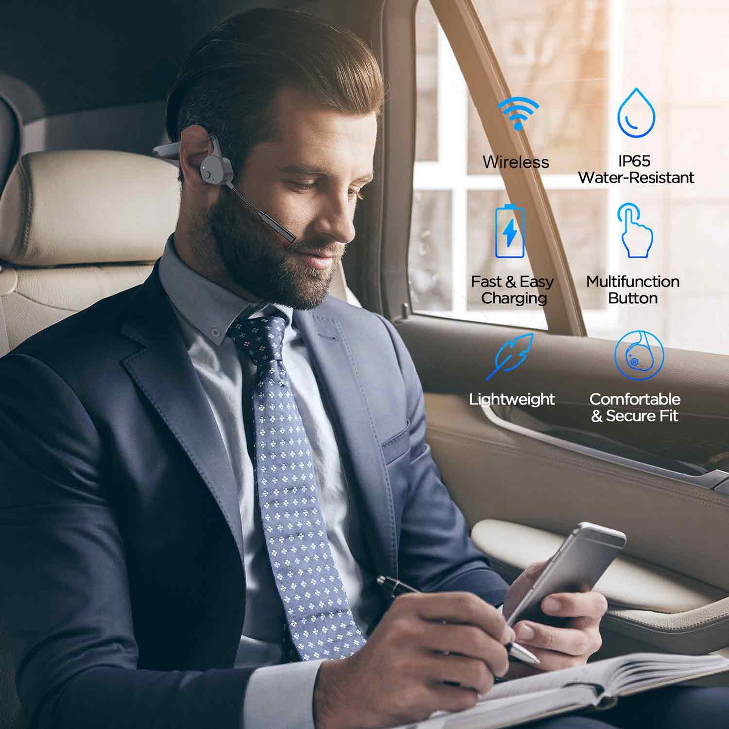 Vidonn Bone Conduction Headphones with Microphone Wireless Commercial Use (S/M)